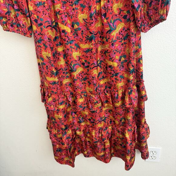 J. Crew Collection Dress Size 2 Silk Tiered Ruffle In Jungle Cat Print Midi Boho - Picture 8 of 16